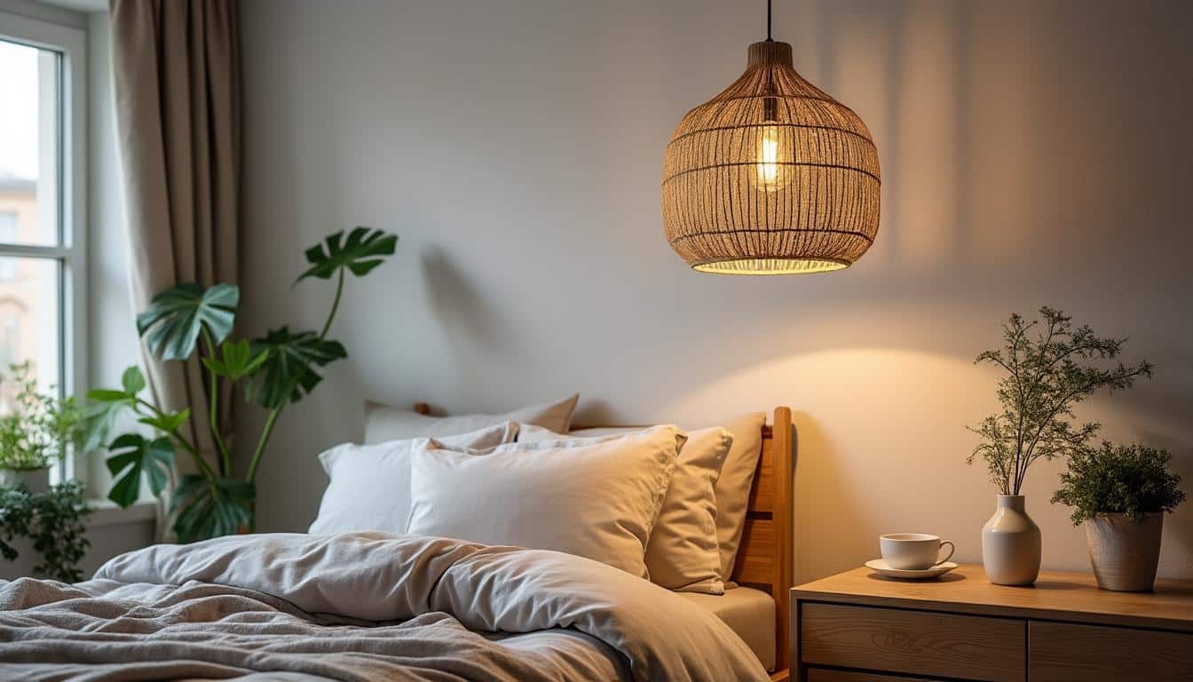Idées de suspension luminaire dans une chambre adulte à l'ambiance cosy